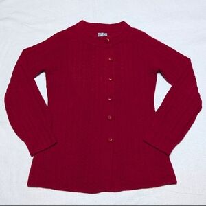 Anthropologie Tabitha Button Cardigan Sweater Womens Large Cable Knit Red Wool